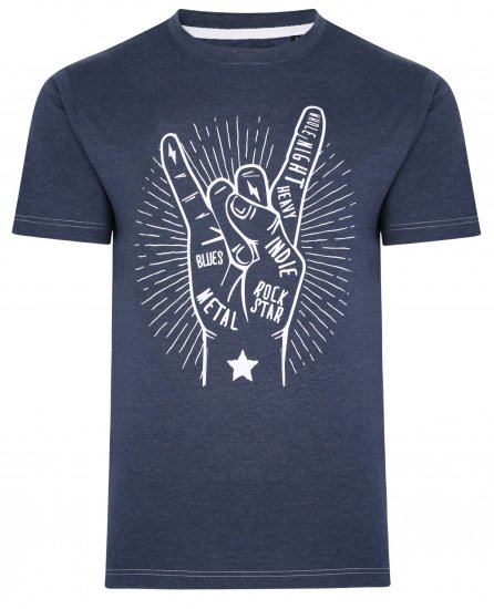 Kam Jeans 5390 Rock Star Print T-Shirt Indigo - T-shirts - Stora T-shirts - 2XL-14XL