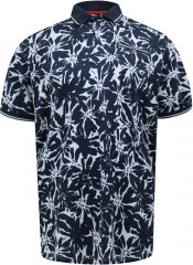 D555 Halifax AOP Hawaiian Print Short Sleeve Polo Blue