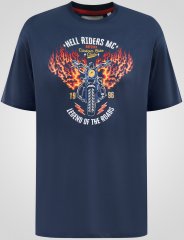 D555 Hockney T-shirt med Motorcykeltryck Marinblå
