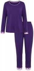 Ulla Popken 812441 Långärmad pyjamas med spets Kungsblå