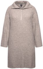 Ulla Popken 831589 Långärmad stickad klänning med polokrage Grå