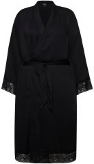 Ulla Popken 834837 Kimono-morgonrock med spets Svart