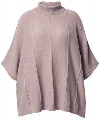 Ulla Popken 844996 Ribbstickad merinoponcho med polokrage Ljusbrun