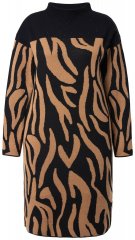 Ulla Popken 845378 Djurmönstrad stickad klänning Beige