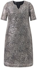 Ulla Popken 848137 Djurmönstrad paljettklänning Beige