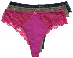 Ulla Popken 848522 Stringtrosor med spets 3-pack Mörklila