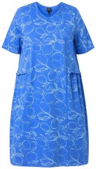 Ulla Popken 850204 Mönstrad T-shirtklänning med volanger Blå