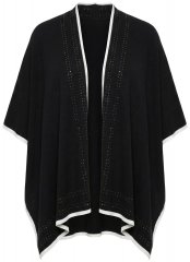 Ulla Popken 851127 Öppen stickponcho med strasskant Svart