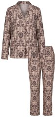 Ulla Popken 852649 Mönstrad pyjamas med skjortkrage Brun
