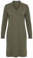 Ulla Popken 853077 Långärmad stickad klänning med V-ringning Khaki