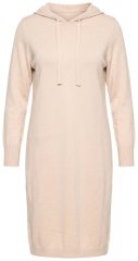 Ulla Popken 853669 Långärmad stickad klänning med huva Beige