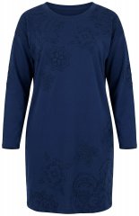 Ulla Popken 853877 Blommig sweatklänning Mörkblå