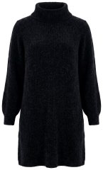 Ulla Popken 854602 Långärmad stickad klänning med polokrage Svart
