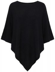 Ulla Popken 855277 Stickponcho med uddkant och båtringning Svart