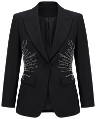 Ulla Popken 855550 Midjad kavaj med glittersten Svart