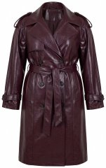 Ulla Popken 855617 Trenchcoat i skinnlook med knytskärp Vinröd