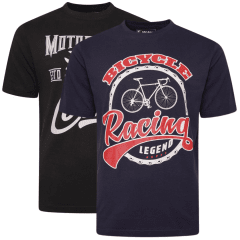 Kam Jeans 5712 Twin Pack Motorcycle/Cycle Print Tee Black and Navy
