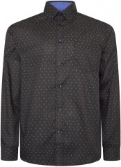 Kam Jeans 6297 Long Sleeve All Over Blue Dobby Print Shirt Black