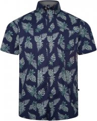 Kam Jeans 6331 AOP Leaf Print Short Sleeve Shirt Navy