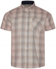 Kam Jeans 6382 Kortärmad Texturerad Rutig Skjorta Beige