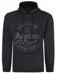 Kam Jeans 7059 Over Head Large Embossed Hoodie Charcoal