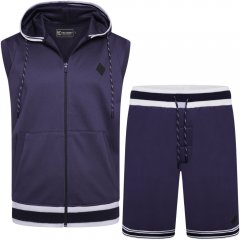 Kam Jeans TS005 Retro Tracky Set (Shorts/Sleeveless Hoodie) Navy