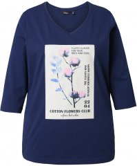 Ulla Popken Decorative Plant 3/4 Sleeve T-Shirt Ink Blue