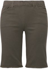 Ulla Popken Frayed Hemline Elastic Waistband Bermuda Shorts Loden Green