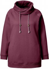 Ulla Popken Drawstring Collar Long Sleeve Sweatshirt Dark Berry