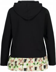 Ulla Popken Ruffle Hem A-line Fit Hooded Sweatshirt Black