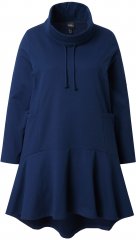 Ulla Popken Flounce Panel Long Sleeve Sweatshirt Dress Navy