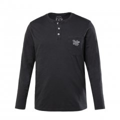 JP1880 T-Shirt Henley Long Sleeve Black TALL