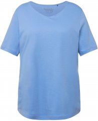 Ulla Popken Double Layer Rounded V-Neck Slim Fit Tee Cloud Blue