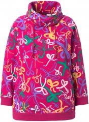 Ulla Popken Ribbon Print Turtleneck Sweatshirt Cherry Red