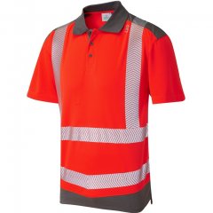 Leo Peppercombe Ecoviz Performance+ Dual Colour Polo Shirt Hi-Vis Red/Grey