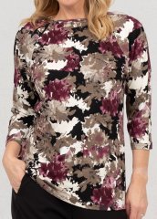 Scandinavian Caramel Flowers Blouse Purple and Brown