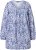 Ulla Popken Allover Printed Pleated Long Sleeve Tee Dark Blue - Tryckta T-shirts för dam i stora storlekar - 