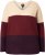Ulla Popken Cable Knit Block Stripe V-Neck Sweater Dark Ruby - Collegetröjor & hoodies - 