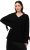 Ulla Popken Lace-Up Cuff Long Sleeve V-Neck Sweater Black - Collegetröjor & hoodies - 