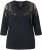 Ulla Popken Feather Beadwork 3/4 Sleeve Top Black - Tryckta T-shirts för dam i stora storlekar - 