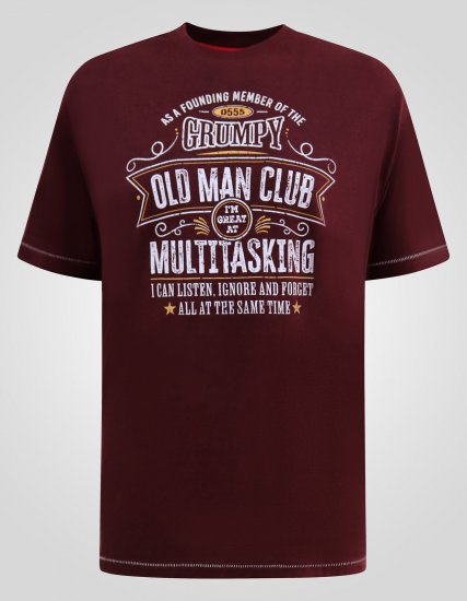 D555 Baldwin Grumpy Old Man Club Print Crew Neck T-shirt Burgundy/ Black Twist - T-shirts - Stora T-shirts - 2XL-14XL