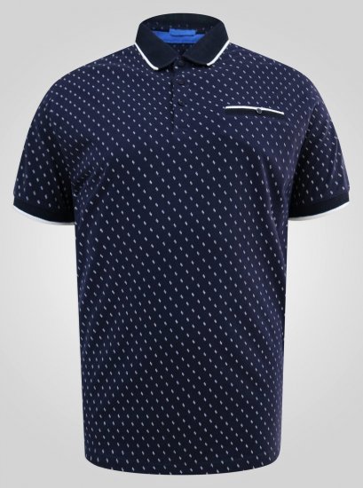 D555 Reid AOP Polo With Jacquard Collar, Pocket And Cuffs Mörkblå - Pikétröjor - Stora pikétröjor - 2XL-8XL