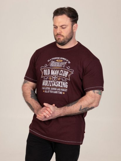 D555 Baldwin Grumpy Old Man Club Print Crew Neck T-shirt Burgundy/ Black Twist - T-shirts - Stora T-shirts - 2XL-14XL