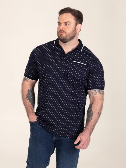 D555 Reid AOP Polo With Jacquard Collar, Pocket And Cuffs Mörkblå - Pikétröjor - Stora pikétröjor - 2XL-8XL