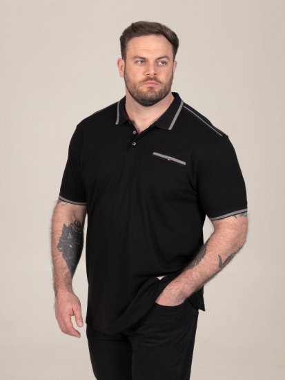 D555 Potts Jersey Polo With Jacquard Collar & Cuffs Svart - Pikétröjor - Stora pikétröjor - 2XL-8XL