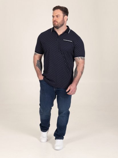 D555 Reid AOP Polo With Jacquard Collar, Pocket And Cuffs Mörkblå - Pikétröjor - Stora pikétröjor - 2XL-8XL