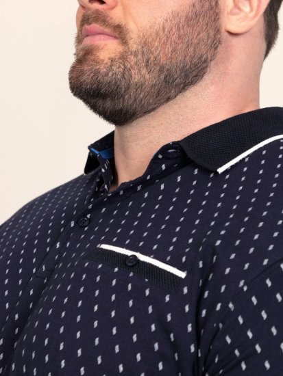 D555 Reid AOP Polo With Jacquard Collar, Pocket And Cuffs Mörkblå - Pikétröjor - Stora pikétröjor - 2XL-8XL