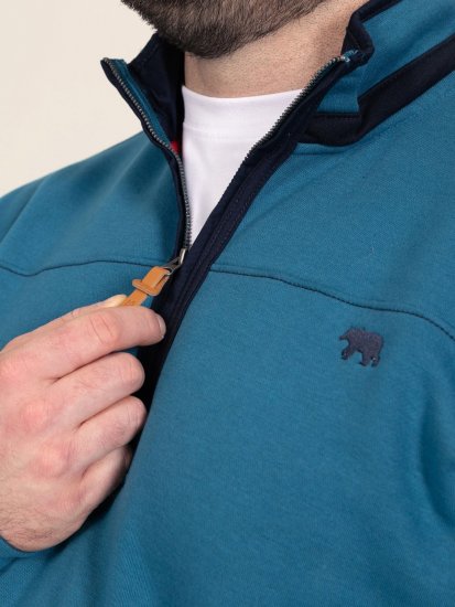 D555 Conway 1 1/4 Zip Neck Fleece Sweatshirt With Bear Logo Teal - Tröjor & hoodies - Stora hoodies & tröjor - 2XL-14XL