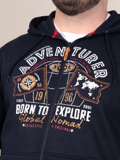 D555 Hector Adventurer Printed Zip Through Hoody Mörkblå - Tröjor & hoodies - Stora hoodies & tröjor - 2XL-14XL