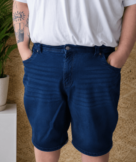 Kam Jeans Pepe Knitted Denim Shorts Random Mid Wash Blue - Shorts - Stora shorts W40-W60